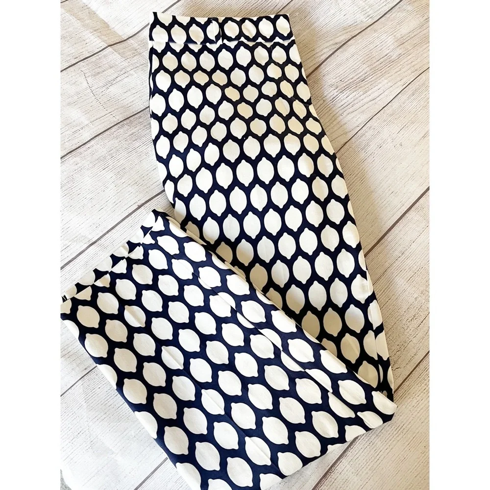 Kate Spade Jackie Lemon 🍋 print navy/white cropped pants sz 4 NWOT